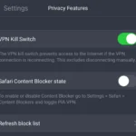 Giao diện tính năng Kill Switch trong ứng dụng VPN Private Internet Access trên iPhone.