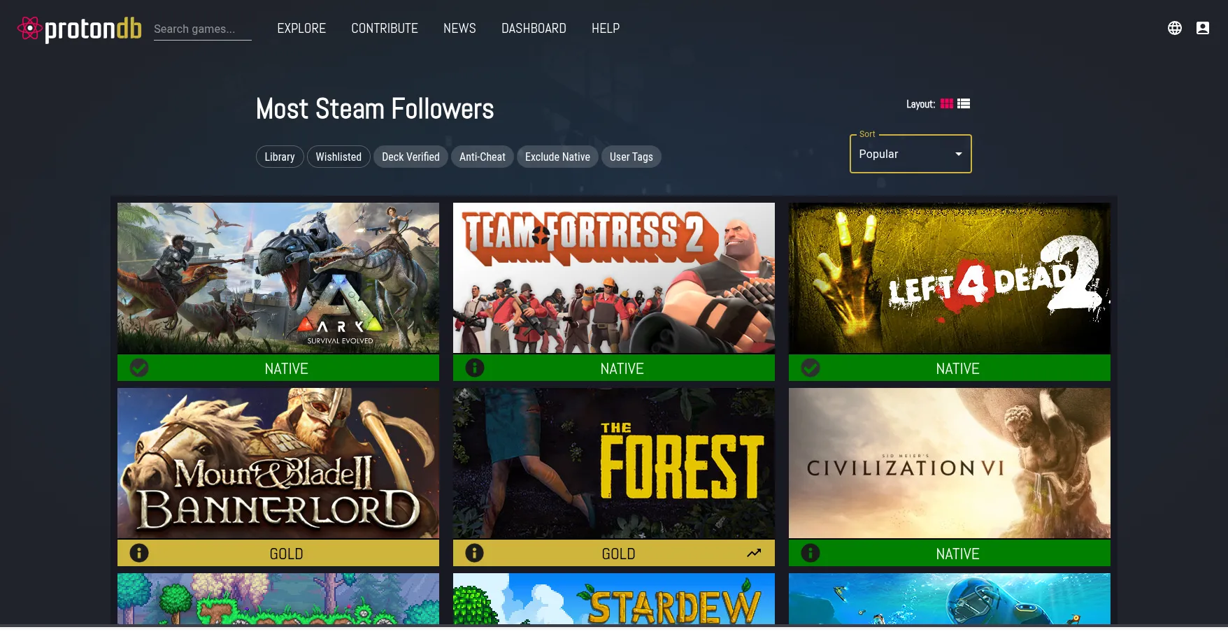 Giao diện trang ProtonDB hiển thị trạng thái tương thích và đánh giá của các tựa game trên Linux.