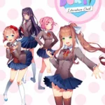 Giao diện trò chơi Doki Doki Literature Club với các nhân vật nữ và văn bản