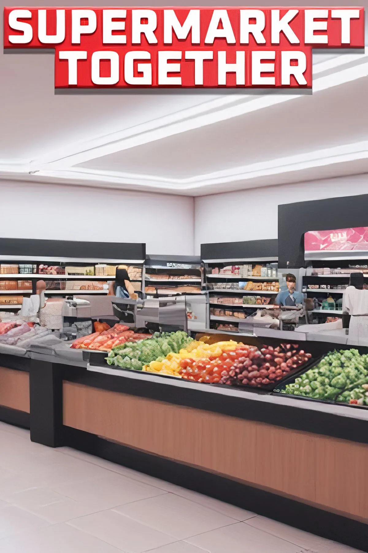 Giao diện trò chơi Supermarket Together, nơi người chơi quản lý cửa hàng tạp hóa