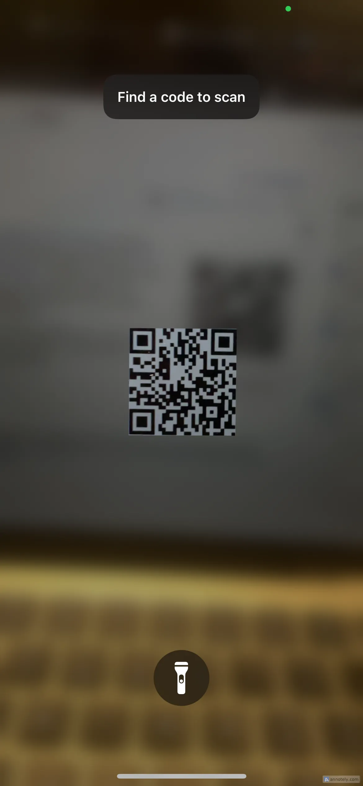 Giao diện ứng dụng Code Scanner trên iPhone với nút bật đèn pin