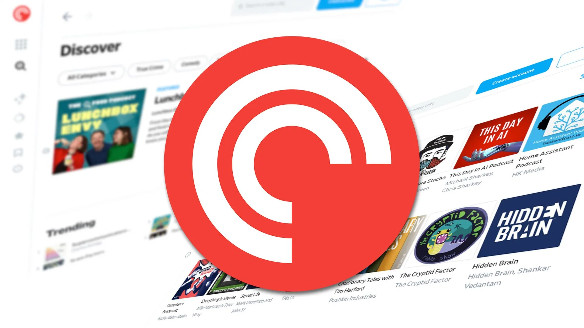 Giao diện web của ứng dụng nghe podcast Pocket Casts, giờ đây đã miễn phí.