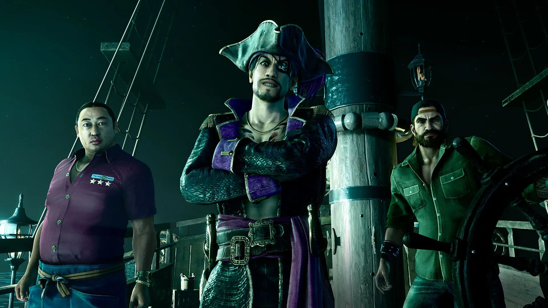 Goro Majima với phong cách hải tặc giữa bối cảnh Hawaii trong Like a Dragon: Pirate Yakuza in Hawaii