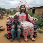 Hình ảnh được tạo bởi AI mô phỏng tượng Chúa Jesus làm từ chai nhựa tái chế, thể hiện rõ đặc điểm nhân vật AI.