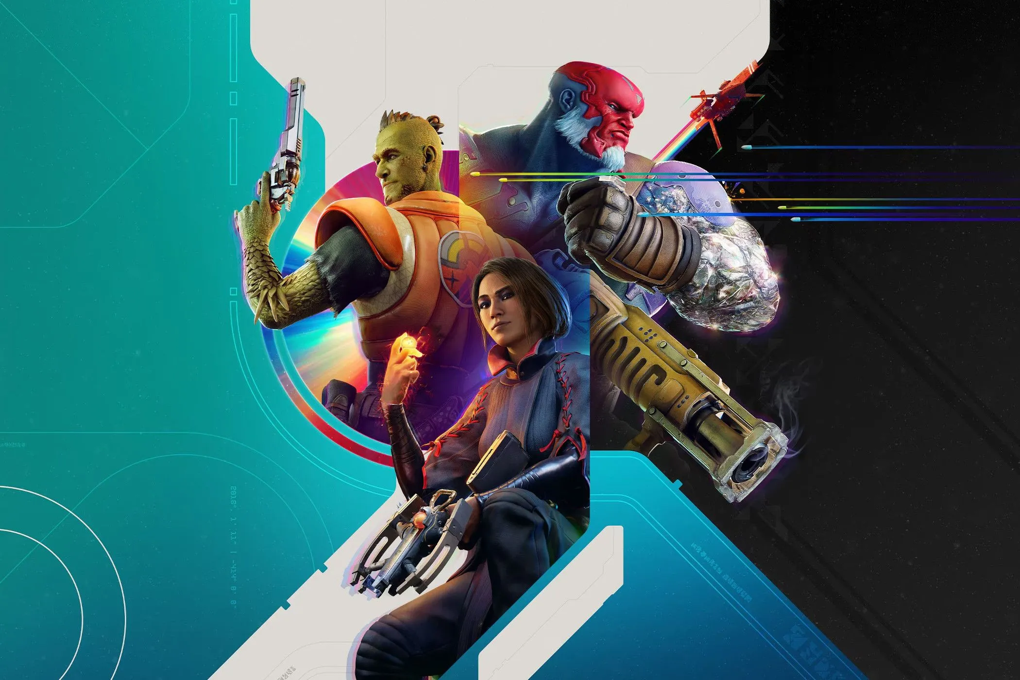 Hình ảnh quảng bá game Concord với ba nhân vật khác nhau, minh họa một tựa game bắn súng anh hùng.