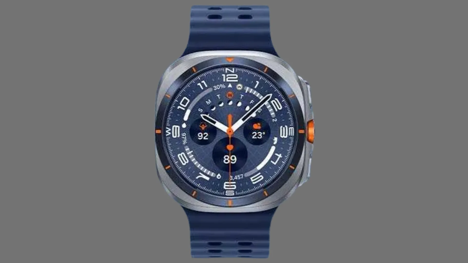 Hình ảnh render đồng hồ Galaxy Watch Ultra (2025) với khung viền dày và màu xanh mới