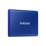 Hình ảnh thực tế ổ cứng SSD di động Samsung T7 màu xanh, nổi bật với thiết kế nhỏ gọn và cổng USB-C tiện lợi
