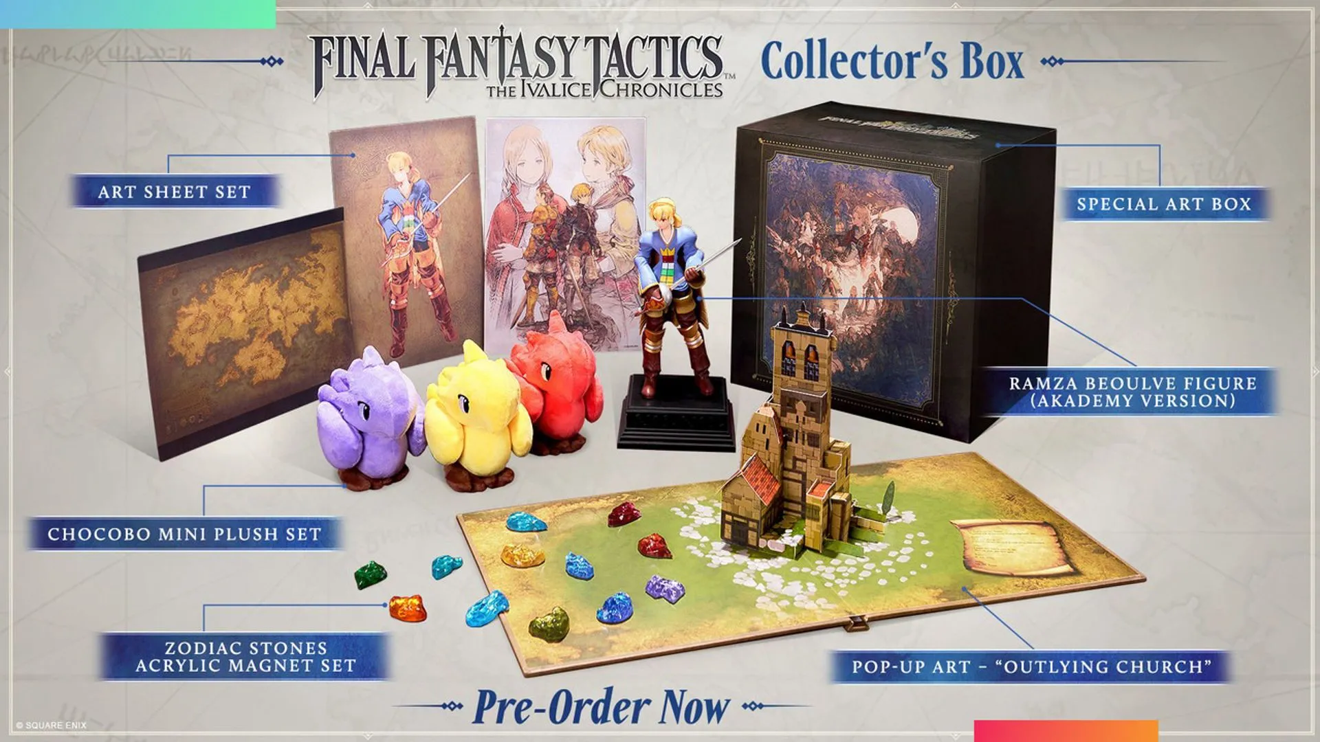 Hộp Collector's Box phiên bản đặc biệt của Final Fantasy Tactics với các món đồ sưu tầm bên trong