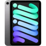 iPad Mini A17 Pro màu xám không gian đặt trên nền trắng, nổi bật thiết kế nhỏ gọn và màn hình Liquid Retina.