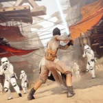 Jedi đối mặt Stormtroopers trong Star Wars Battlefront II (2017) với đồ họa mod.