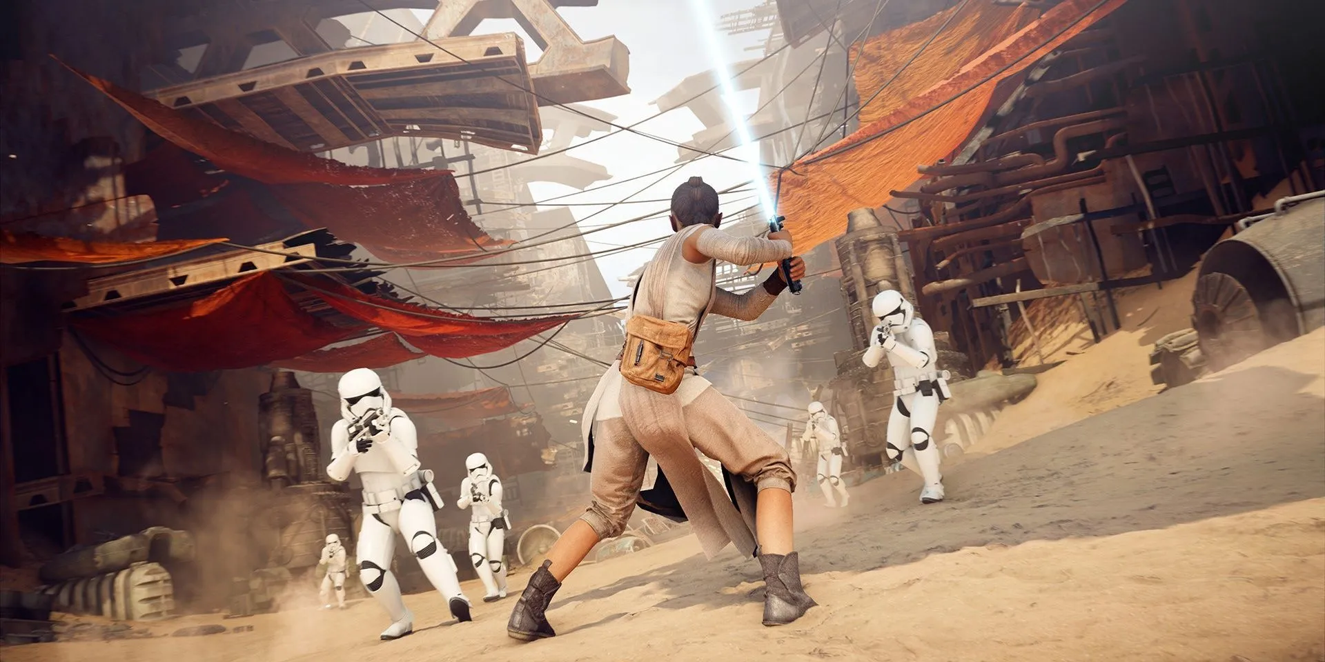 Jedi đối mặt Stormtroopers trong Star Wars Battlefront II (2017) với đồ họa mod.
