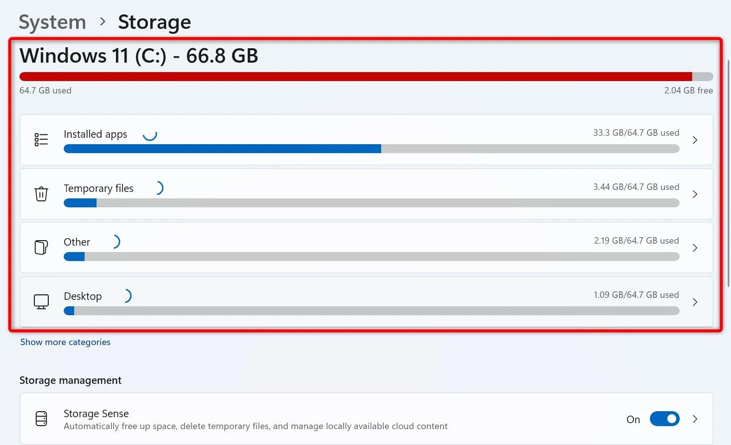 Kiểm tra dung lượng lưu trữ đã sử dụng và còn trống trên Windows 11 sau khi tối ưu OneDrive