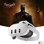Kính thực tế ảo Meta Quest 3 và bộ điều khiển trên nền tối, minh họa thiết bị chơi game VR.