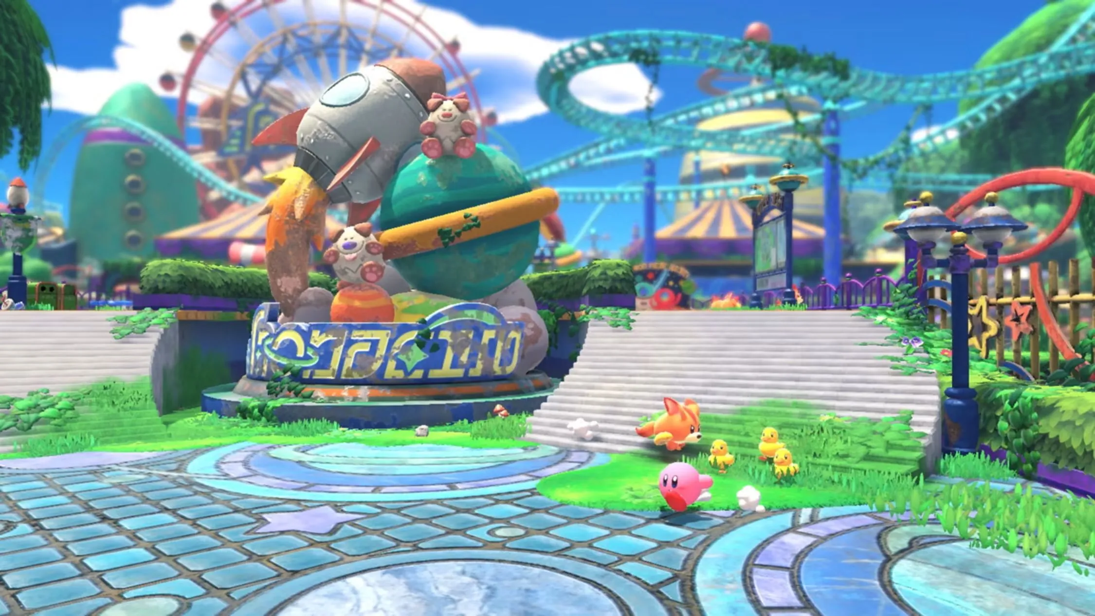 Kirby trong môi trường 3D của Kirby and the Forgotten Land, minh họa tiềm năng của game Kirby 3D trên Nintendo Switch 2