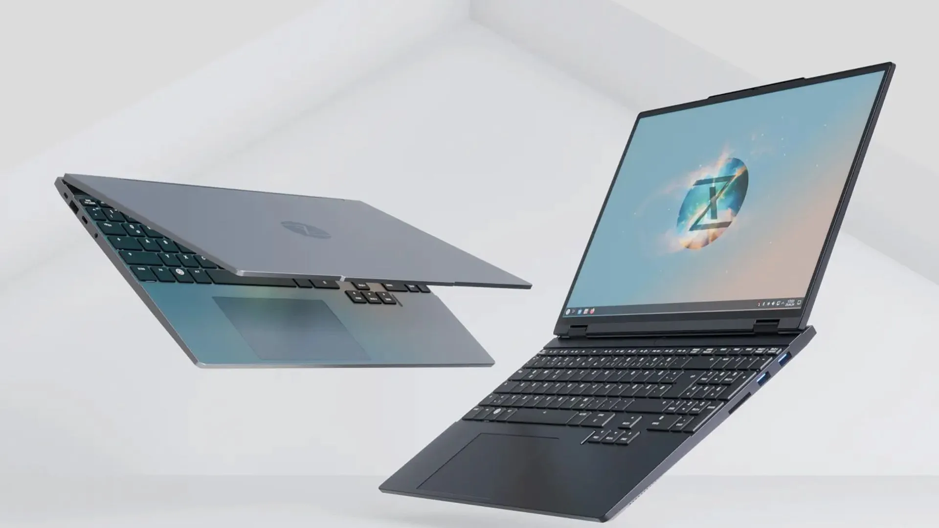 Laptop Tuxedo chạy Linux, có chip AMD Ryzen mạnh mẽ, đặt trên bàn làm việc, thể hiện sự tối ưu cho hệ điều hành mã nguồn mở.