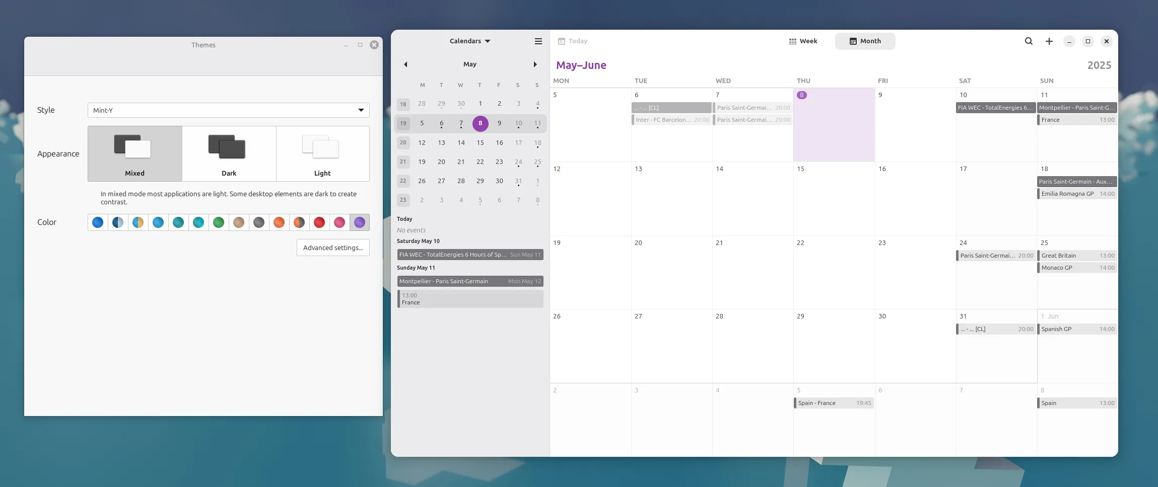 Lịch GNOME hiển thị màu sắc nhấn của Linux Mint sau khi tích hợp libAdwaita