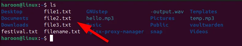 Liệt kê tất cả các file trong thư mục hiện tại bằng lệnh ls trên Ubuntu terminal