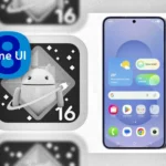 Logo One UI 8 trên nền logo Android 16 và điện thoại Samsung Galaxy, biểu tượng cho bản cập nhật hệ điều hành mới nhất.