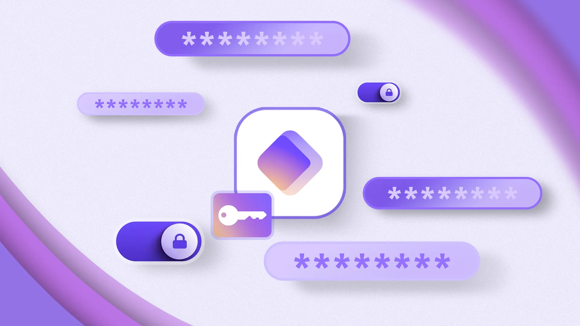 Logo Proton Authenticator hiển thị xung quanh các biểu tượng mật khẩu, minh họa ứng dụng quản lý xác thực 2 yếu tố.