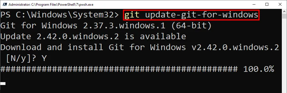 Màn hình cài đặt Git for Windows hiển thị quá trình cập nhật, có thể kèm thông báo gỡ cài đặt.