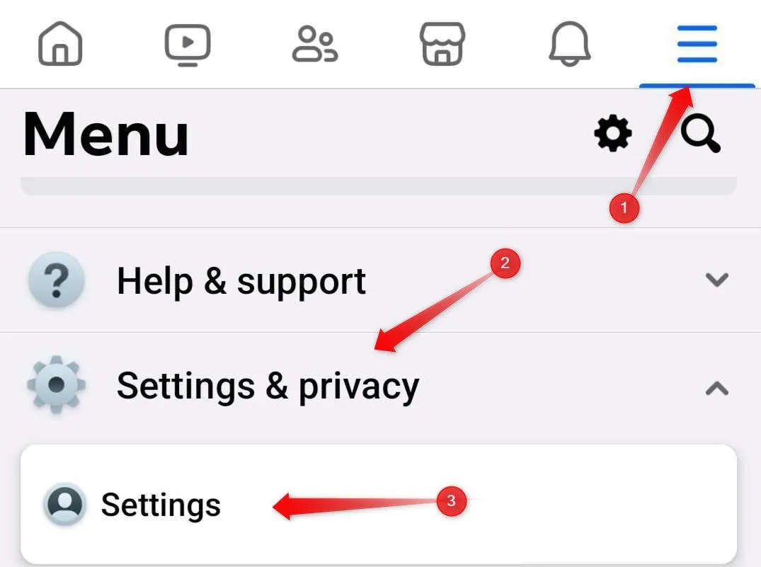 Màn hình cài đặt và quyền riêng tư trên ứng dụng Facebook di động, nơi bạn có thể tìm thấy mục Nhật ký hoạt động để kiểm tra tương tác cũ.