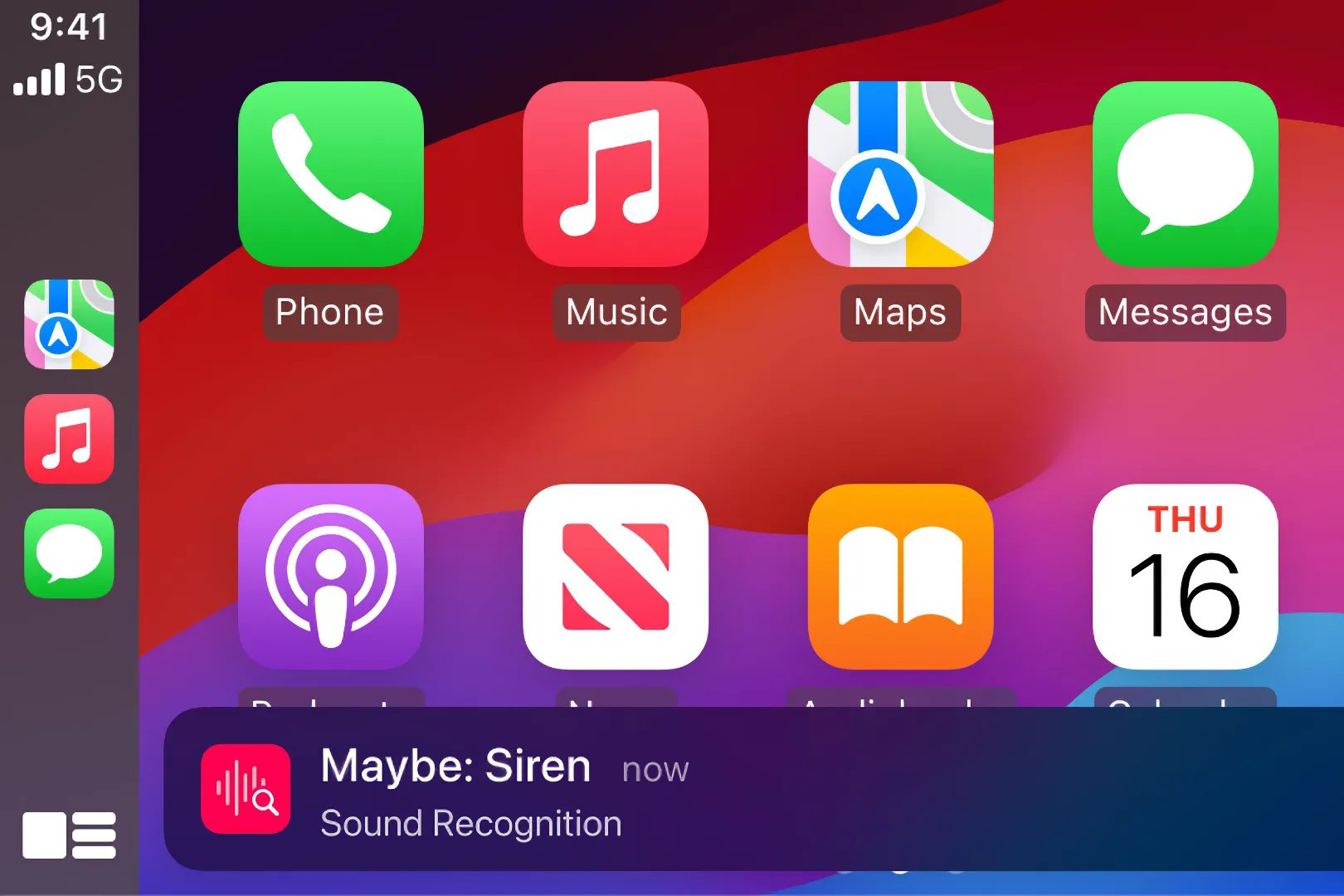 Màn hình CarPlay với tính năng nhận dạng âm thanh (Sound Recognition) và tùy chọn thay đổi hình nền