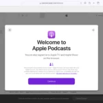 Màn hình chào mừng của ứng dụng web Apple Podcasts trên trình duyệt, hiển thị giao diện người dùng thân thiện.