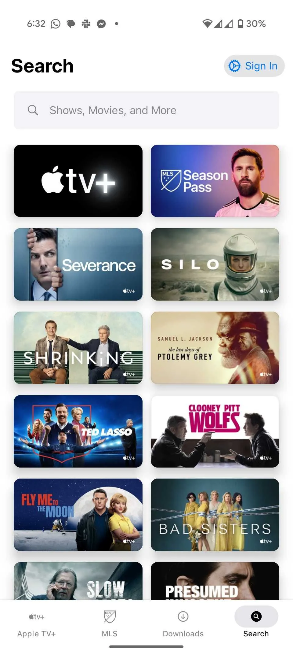 Màn hình chi tiết phim trên ứng dụng Apple TV+ cho Android, với các tùy chọn xem và thông tin.