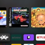 Màn hình chính Apple TV hiển thị ứng dụng giả lập RetroArch, minh họa khả năng chơi game retro trên thiết bị hiện đại.