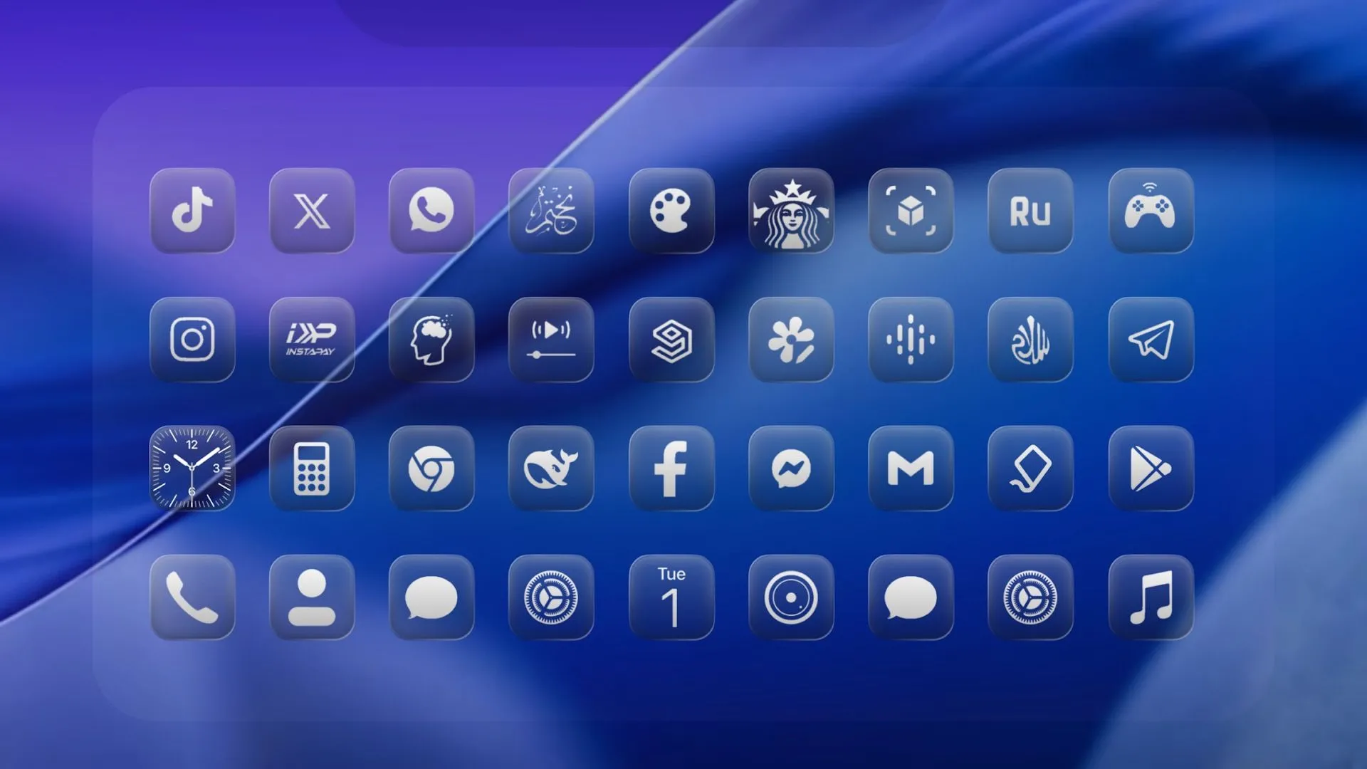 Màn hình điện thoại Android hiển thị các icon với hiệu ứng &quot;Liquid Glass&quot; độc đáo, lấy cảm hứng từ iOS 26.