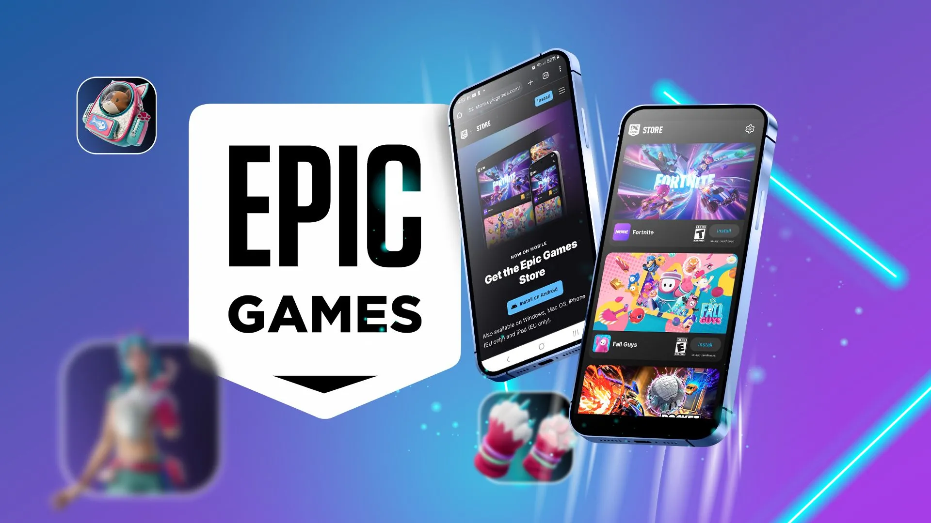 Màn hình điện thoại hiển thị giao diện Epic Games Store với hình ảnh các tựa game di động nổi bật, minh họa chương trình tặng game miễn phí hàng tuần