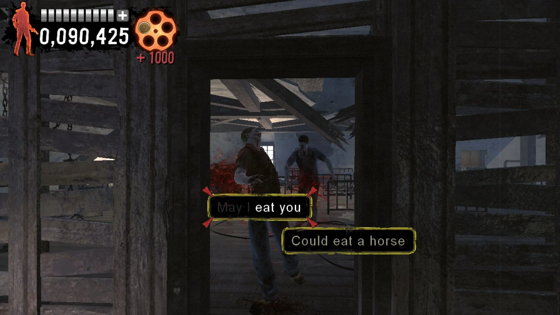Màn hình giao diện game The Typing of the Dead Overkill, hiển thị các từ khóa cần gõ để tiêu diệt kẻ thù zombie.