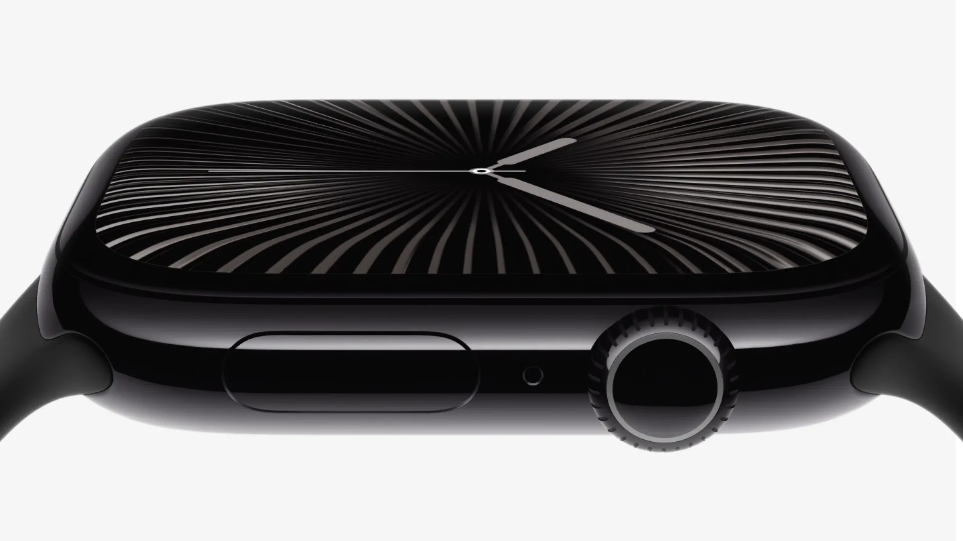 Màn hình hiển thị lớn của Apple Watch Series 10, cho thấy khả năng hiển thị văn bản rõ ràng trên thiết kế chữ nhật.
