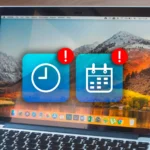 Màn hình MacBook hiển thị ứng dụng lịch và thời gian, minh họa việc kiểm tra ngày đăng tin tuyển dụng.
