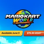 Màn hình quảng cáo game Mario Kart World trên Nintendo Switch 2, hiển thị giá 79.99 USD.
