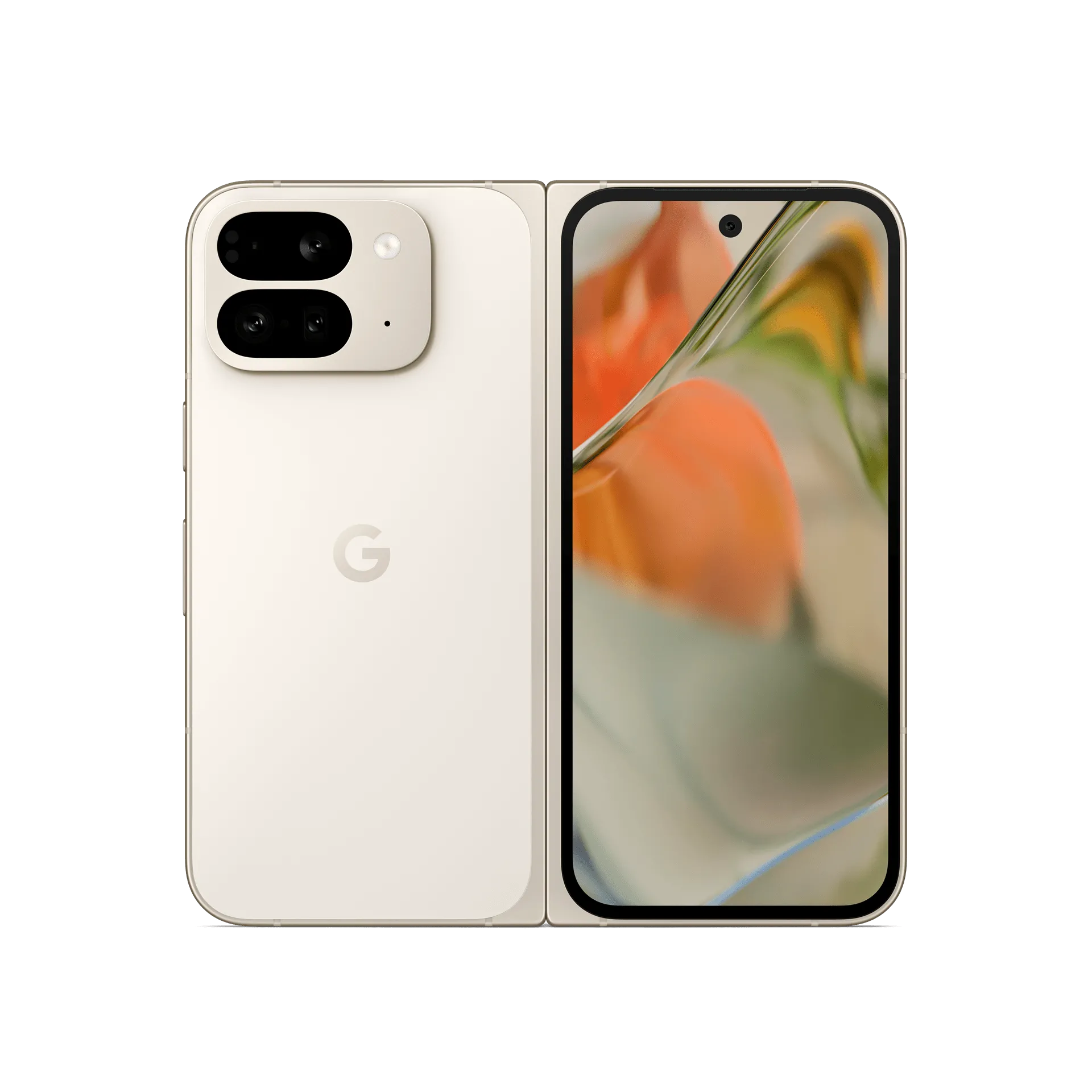 Mẫu điện thoại gập Google Pixel 9 Pro Fold màu đen với màn hình mở rộng, thể hiện thiết kế hiện đại và thanh lịch.