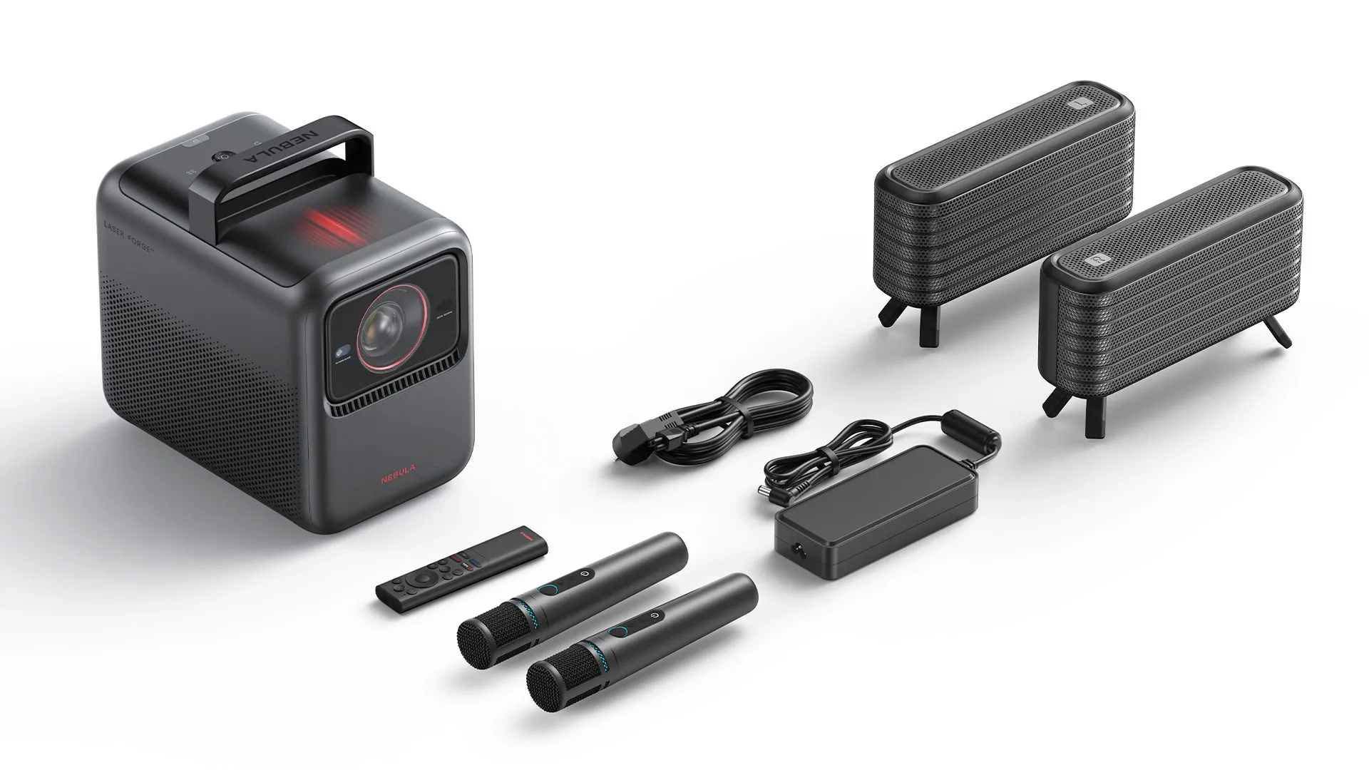 Máy chiếu Anker Nebula X1 cùng hệ thống loa không dây và micro đi kèm