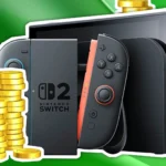 Máy chơi game Nintendo Switch với đồng xu vàng, minh họa chi phí game trên Switch 2