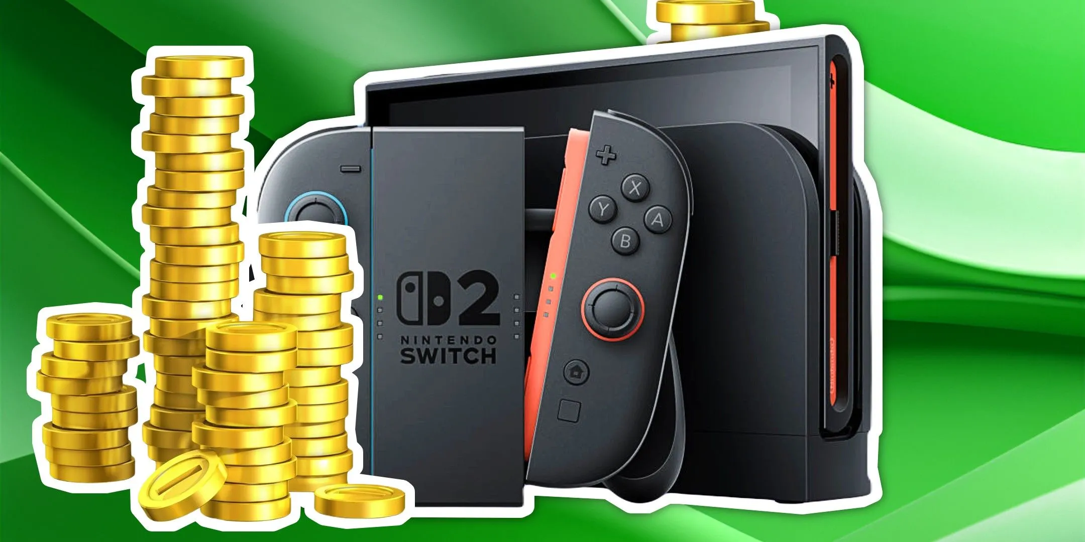 Máy chơi game Nintendo Switch với đồng xu vàng, minh họa chi phí game trên Switch 2