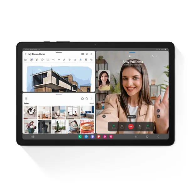 Máy tính bảng Samsung Galaxy Tab A9+ màu xám với màn hình lớn 11 inch, hiển thị giao diện Android