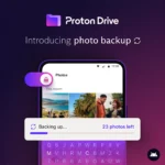 Minh họa logo Proton Drive và biểu tượng thư mục, biểu thị khả năng lưu trữ và đồng bộ hóa tệp được mã hóa an toàn