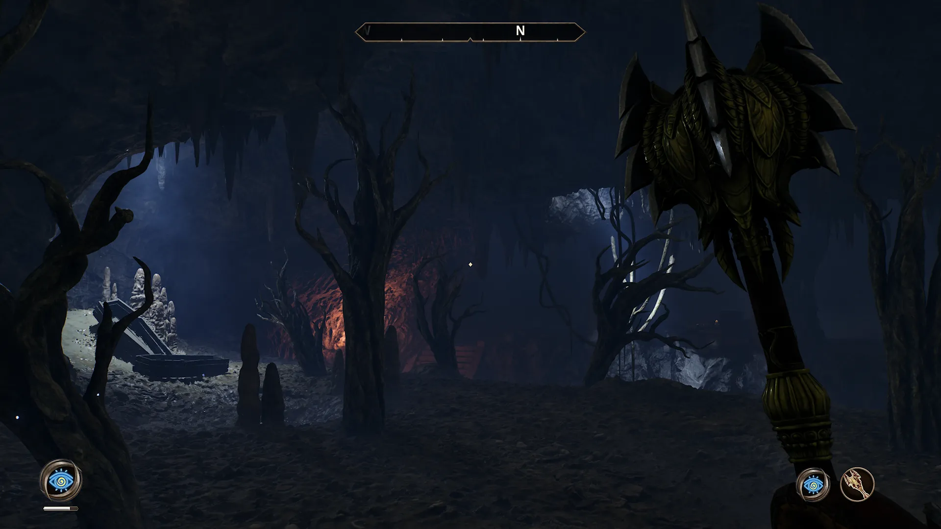 Một cảnh khám phá hang động trong game The Elder Scrolls IV: Oblivion Remastered, tựa game thành công nhờ chiến lược phát hành bất ngờ.