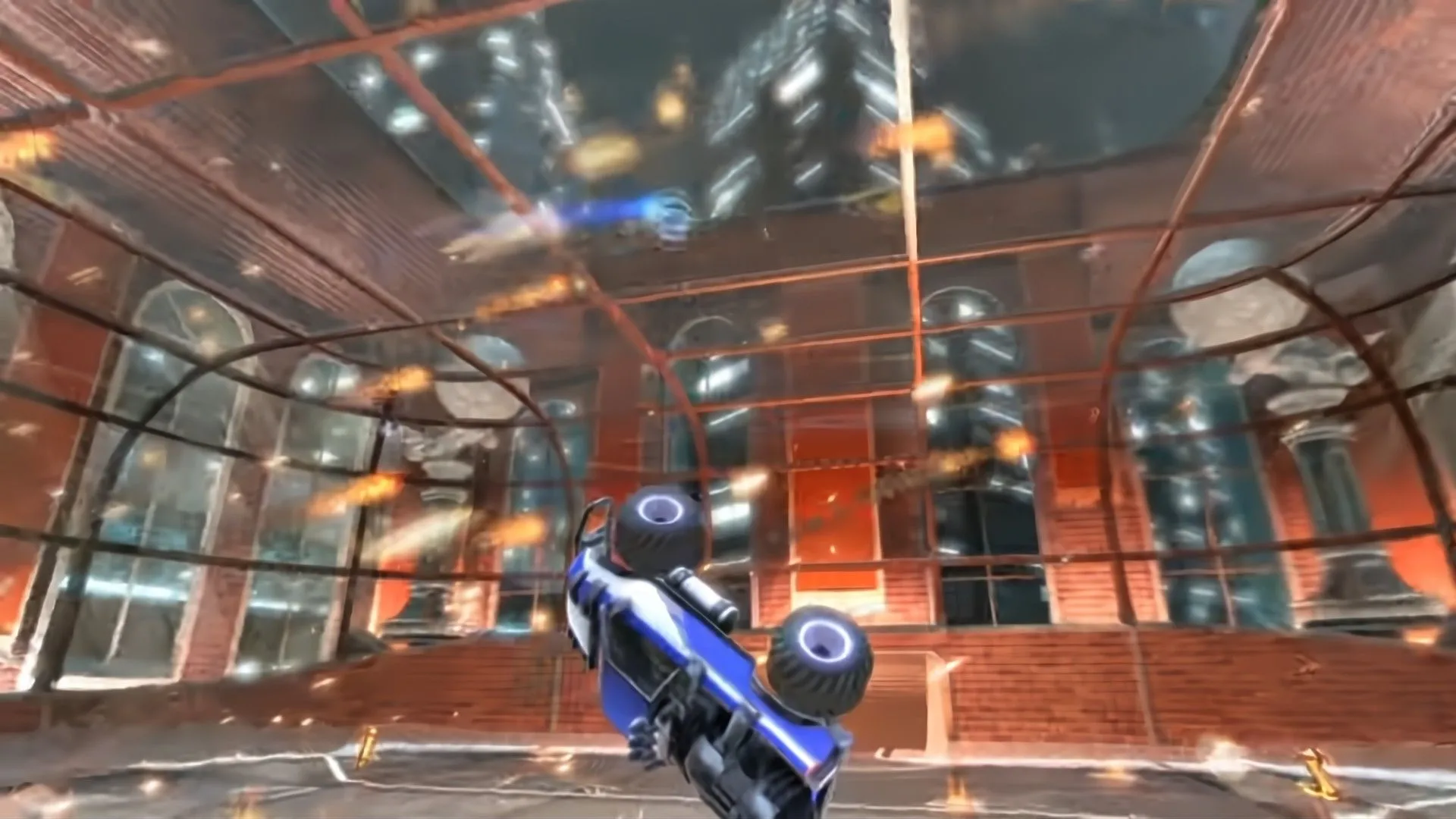 Một chiếc xe bay trên không trung trong Supersonic Acrobatic Rocket-Powered Battle-Cars, tiền thân của Rocket League.