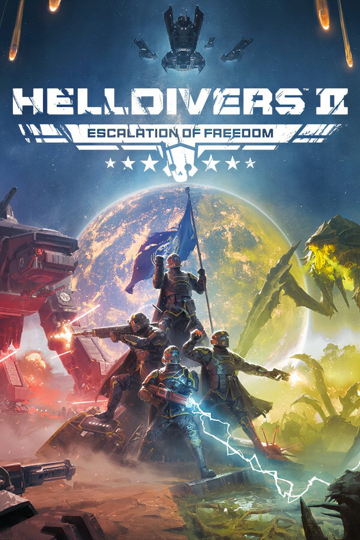 Một Helldiver chuẩn bị chiến đấu trong Helldivers 2, thể hiện góc nhìn thứ ba đầy kịch tính so với phiên bản top-down.