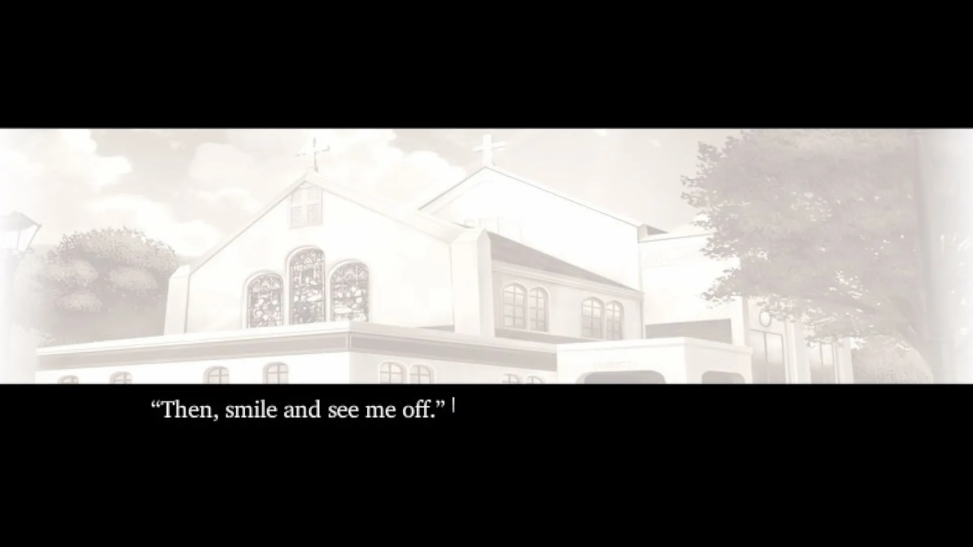 Một nhà thờ đổ nát trong game Visual Novel Narcissu, biểu tượng cho hành trình tìm kiếm sự bình yên cuối cùng của các nhân vật chính.