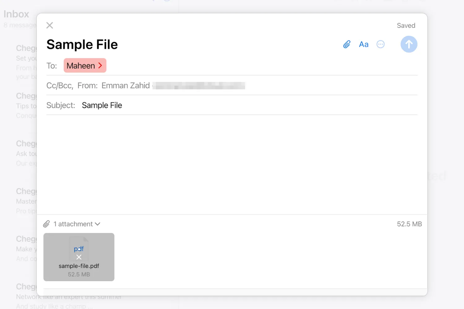 Một tin nhắn email mới đang được soạn thảo trong ứng dụng Mail trên web của iCloud.