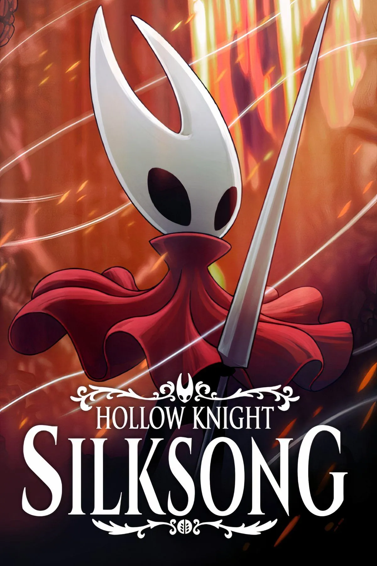Nghệ thuật của Hollow Knight: Silksong, khắc họa nhân vật Hornet với kim khâu và sợi chỉ làm vũ khí, trong một hang động đầy bí ẩn.