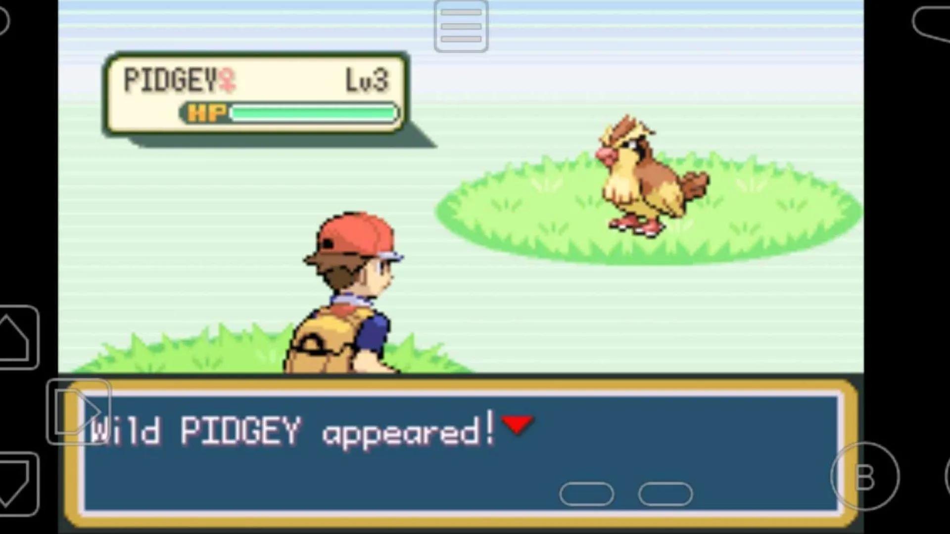 Người chơi đang đối đầu với Pokémon Pidgey hoang dã trong Pokémon Fire Red, thể hiện sự căng thẳng của các trận đấu theo luật Nuzlocke.