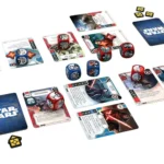 Người chơi đang trải nghiệm game board game Star Wars Destiny với các quân xúc xắc và lá bài đặc trưng.