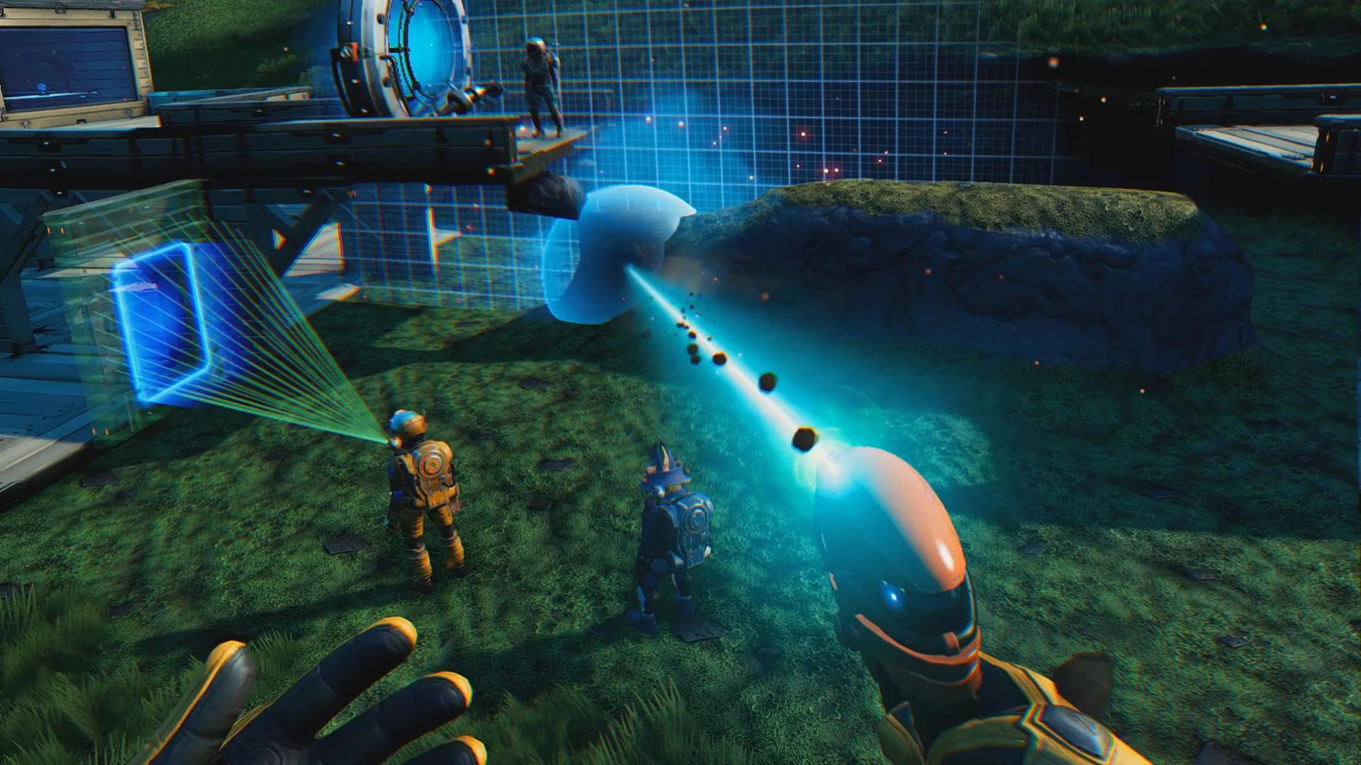 Người chơi sử dụng công cụ điều chỉnh địa hình trong No Man's Sky, một game khám phá vũ trụ vô tận.